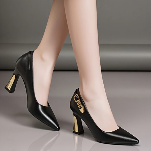 Women'S Fashionable Black Pumps with Golden Heels - Pointed Toe, Comfortable All-Season Dress Shoes, Pointed Toe Pumps | Stylish Women'S Footwear | Durable Rubber Sole, High Heel Pumps