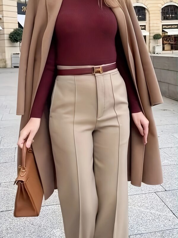 Women's Straight-Leg Pants Elegant Workwear Without Belt - Image 4