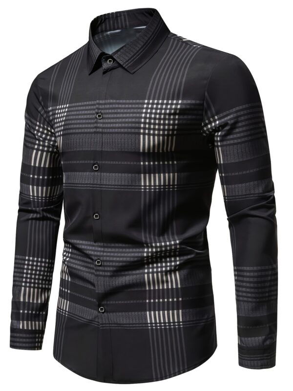 Men's Plaid Print Long Sleeve Shirt, Detailed Floral Design, Versatile Business Casual Outing Streetwear Shirt, Perfect Gift for Husband - Image 10