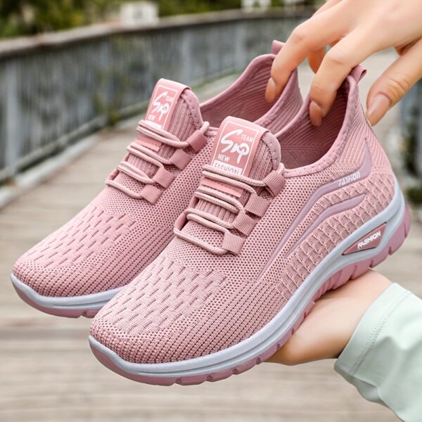 Women's casual sneakers, breathable knit upper, solid color design, versatile and simple style, suitable for running, fitness, hiking, all-season wear - Image 7
