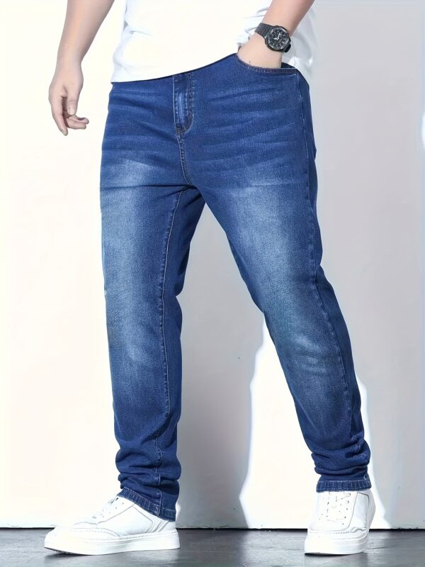1pc Men'S Fashion Skinny Jeans, Mid Waist Denim with Slight Stretch, Casual Regular Length, All-Season Solid Color, Zipper Fly, Business-Casual, 65% Cotton 35% Polyester, Washed Detail