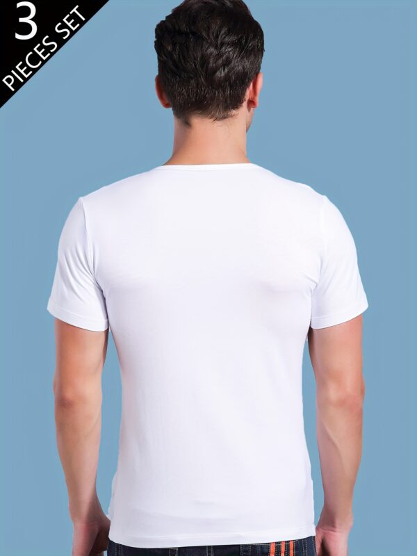 Three Men'S Short-Sleeve Solid Color T-Shirts in Black And White, Lightweight, Breathable, Comfortable for Sports And Casual Wear, Featuring a Round Neck And a Simple, Stylish Design. - Image 6