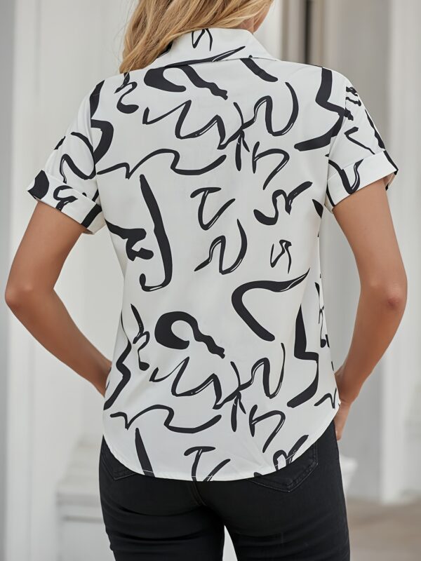 Abstract Print Button Front Blouse, Casual Short Sleeve Blouse For Spring & Summer, Women's Clothing - Image 2