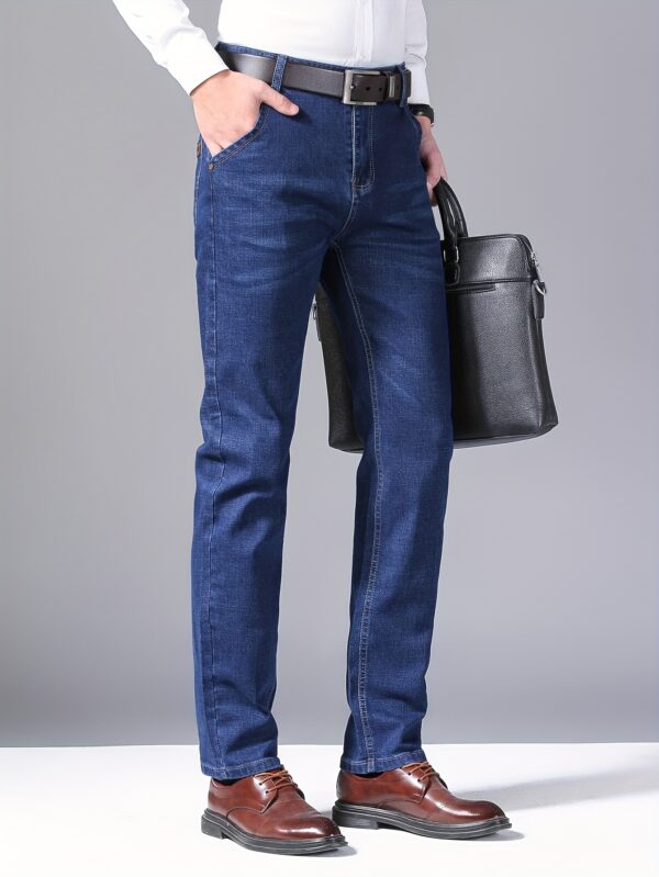 Spring and Autumn Men's Elastic Slim Fit Straight Jeans, Tall Casual Trendy Versatile Business Pants - Image 2
