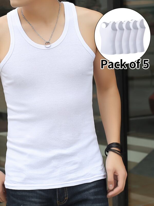 Set of 5 Summer Men'S Athletic Training Fitted Sleeveless Undershirts, Stretchy for Inner Wear. - Image 2
