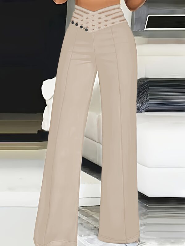 Women's High-Waist Cut-Out Straight-Leg Pants - Casual Polyester Trousers, Machine Washable, Ideal for Everyday Commute - Elegant Solid Color - Image 14