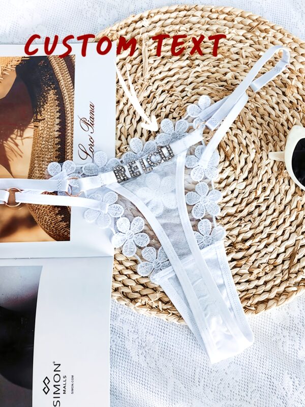 Customized "DAVID" Engraved Red Lace G-String Thong with Floral Embellishments - Personalized Underwear for Women, Unique Gift Idea for Friends & Family, Ideal for Spring & Summer, Festive Gift|Personalized Underwear|Lace Trim, Lace Trim Underwear - Image 2