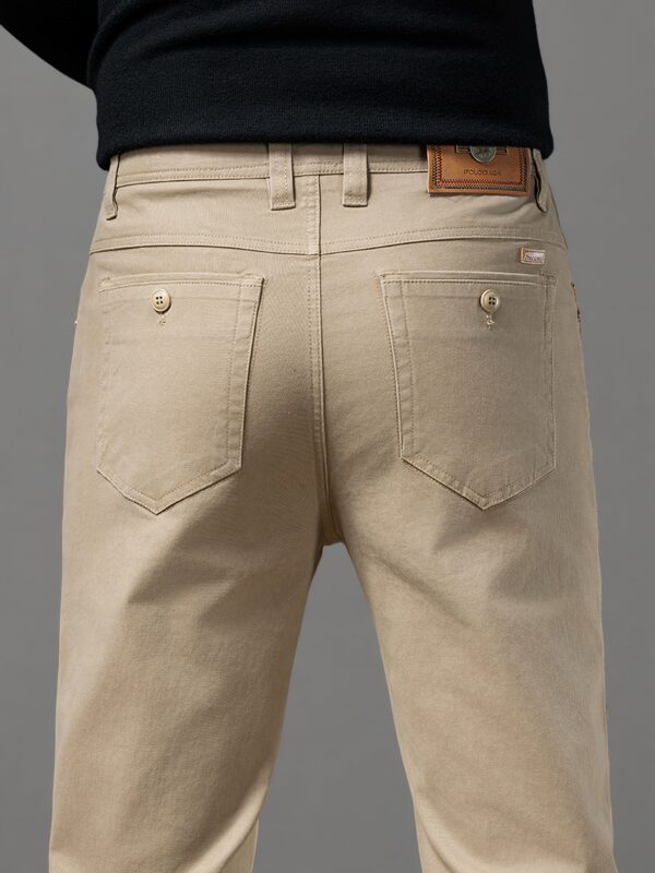 Men'S Classic Mid-Waist Casual Pants - 100% Woven Fabric with Slight Stretch, Solid Color, Button Fly, Regular Fit for Spring/Fall - Comfortable for Work, Weekend, and Business Occasions - Image 2