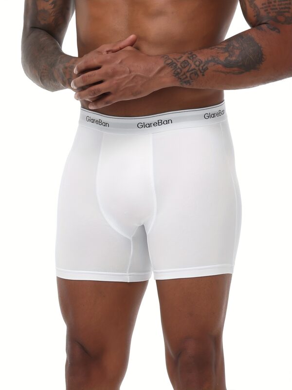 10pcs Men'S Mid-Long White Boxer Briefs - Comfortable Polyester Underwear for Casual Wear, Smooth Texture, Elastic Waistband with Logo, Briefs Pantie - Image 5