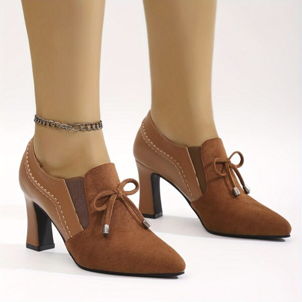Women's Sexy Mary Jane High Heels with Bow Detail - Pointed Toe Block Heel, Lightweight Synthetic Cover & Cover Upper, All-Season Comfort for Casual & Formal Occasions, Elegant Shoe Design, Durable TPU Sole - Image 3