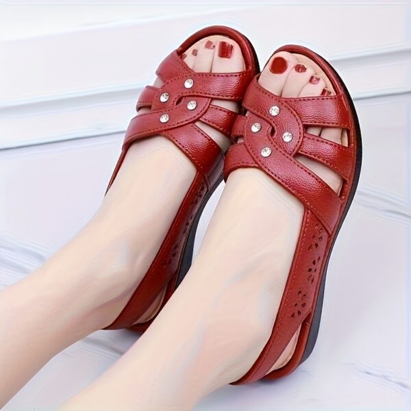 Women's Chic Summer Wedge Sandals Comfortable Breathable Solid Color Minimalist Hollow Out Soft Sole Fashion Casual Mom Slippers, Black 2025 Travel Portable - Image 11
