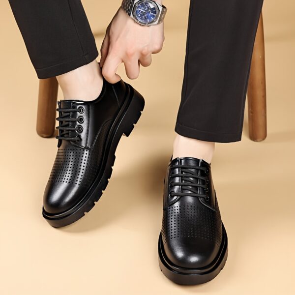 Men's Breathable Business Casual Shoes - Low-Top Lace-Up Formal & Everyday Sneakers with Perforated Upper, Round Toe Design & Slip-Resistant Rubber Sole for Office, Semi-Formal, Spring Summer Fall Wear, Semiformal Footwear, Sleek Polished Finish, Durable Footwear Construction - Image 5