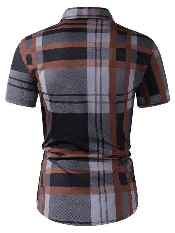 Men's Plaid Design Short Sleeve Lapel Shirt Top, Male Casual Button Up Shirt For Summer Daily Wear - Image 2