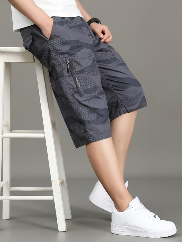 Men'S Casual Summer Shorts - Washed Cotton, Camouflage Print, Double Zipper Pockets, Elastic Waistband, Loose Fit, Cotton Short - Image 10