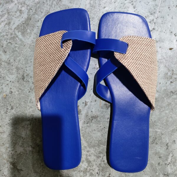 Women's Fashion Slippers - Retro Style, Square Head with Ankle Strap, Flat Heel, Breathable Cloth Surface, Rubber Sole - Perfect Choice for Summer - Image 5