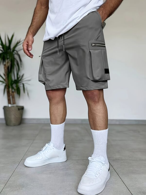3pcs Men'S Summer Cargo Shorts Set, Loose Straight-Leg Multi-Color with Multiple Pockets, Zippered Pockets Elastic Waist Outdoor Casual Sports Shorts - Image 9