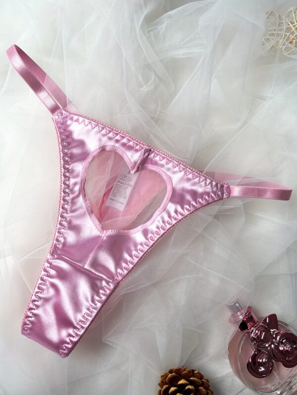 Solid Color Hollow Heart Romantic Adjustable Triangle Panties, Sexy Thong - Image 3