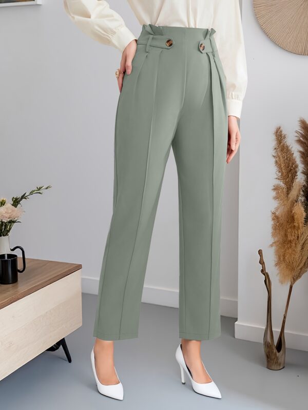 Women's Elegant Solid Color Straight-Leg Pants - Navy Blue Non-Stretch Trousers with Decorative Button Accents, All-Season Versatile Office & Casual Wear, Hand Wash/Dry Clean, Seasonal Versatility, Highwaisted Design, Smooth Fabric Finish, Workwear Essentials, Classic Style, Tailored Fit, Formal Bottoms, Adult Women - Image 7