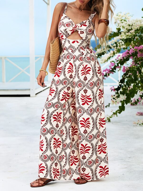 Women'S Elegant Off-Shoulder Floral Print Jumpsuit with Tie Waist & Side Slit - Lightweight Polyester, Perfect for Summer Beach Vacations, Casual Vacation Wear | Floral Print Jumpsuit | Texture