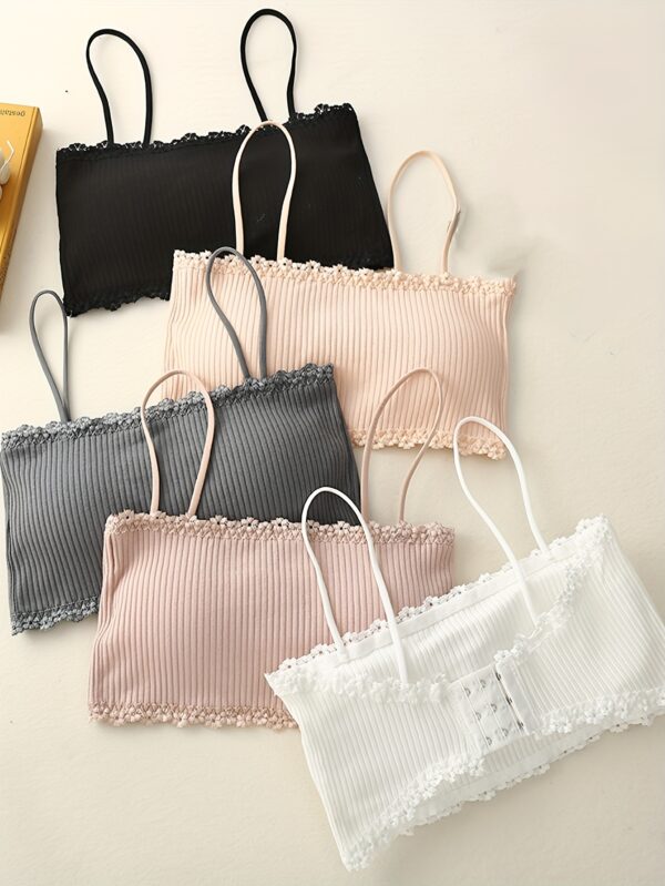 5pcs Set of Removable Padding Bralettes for Women, Medium Support, Solid Color, Casual Style, Polyester 83%, 13%, Spandex 4%, Wireless, Appropriate, Knit Fabric, No Wires - Image 2