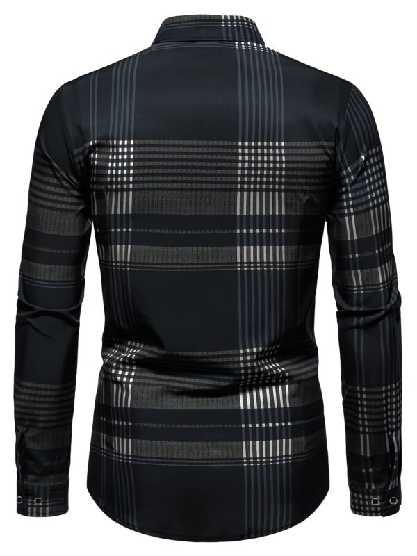 Men's Plaid Print Long Sleeve Shirt, Detailed Floral Design, Versatile Business Casual Outing Streetwear Shirt, Perfect Gift for Husband - Image 5