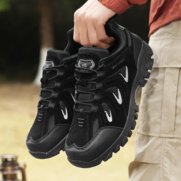 Men's Outdoor Hiking & Running Shoes - Breathable Low-Top Trekking Shoes with Non-Slip PVC Sole, All-Season Lightweight Design for Trail Running, Camping & Urban Adventures - Black, Hiking Gear, Adventure Footwear, Sporty Style, Durable Construction, Versatile Footwear, Fitness Lovers - Image 3
