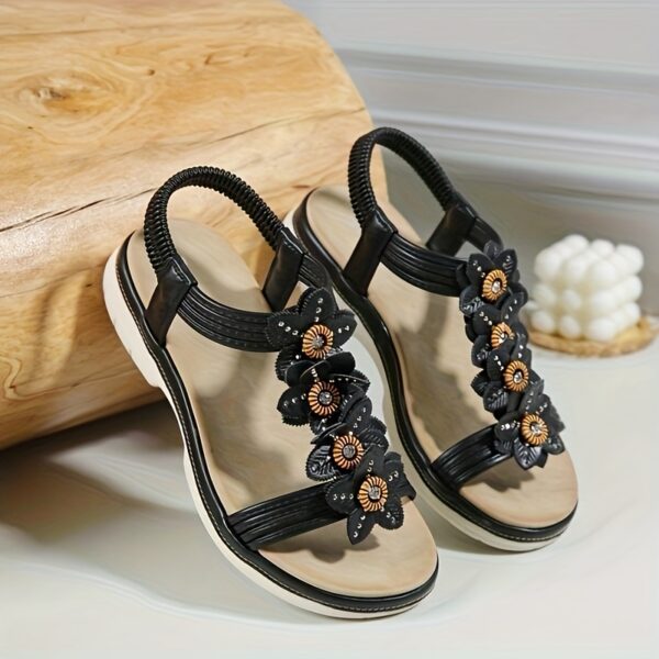 Women'S Elegant Beaded Flat Sandals - Adjustable Elastic Band, Non-Slip TPR Sole, Open-Toe Summer Beach Shoes in Brown & Black, Comfortable Casual Footwear, Strappy Sandals - Image 9