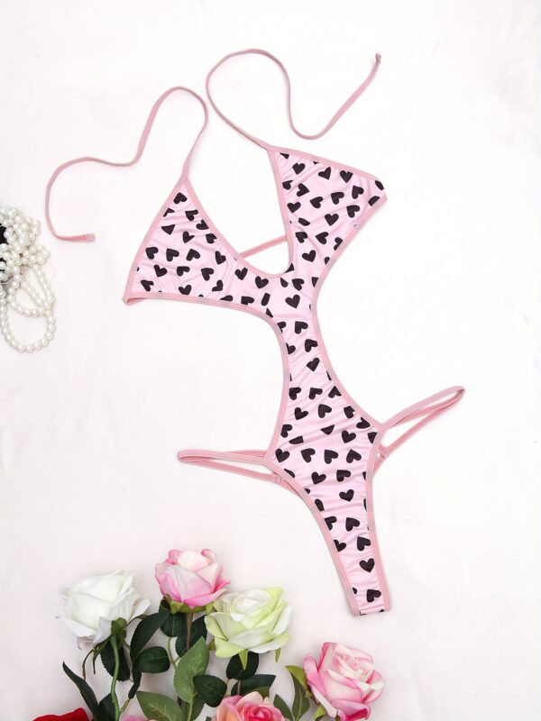 1pc Women'S Sexy Heart Pattern Strapless Bodysuit, Polyamide 90% Elastane 10% Knit Fabric, Love Themed Lingerie Set for Adults - Image 10