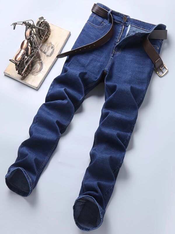 Men'S All-Season Basic Denim Jeans, 45% Cotton 26% Viscose 27% Polyester 2% Elastane, Solid Color, Regular Fit, Slight Stretch, Washed, Woven, 300g/m² - Business Casual Straight Leg Pants - Image 5