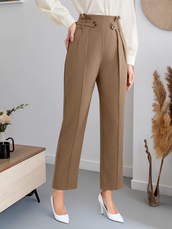 Women's Elegant Solid Color Straight-Leg Pants - Navy Blue Non-Stretch Trousers with Decorative Button Accents, All-Season Versatile Office & Casual Wear, Hand Wash/Dry Clean, Seasonal Versatility, Highwaisted Design, Smooth Fabric Finish, Workwear Essentials, Classic Style, Tailored Fit, Formal Bottoms, Adult Women - Image 2