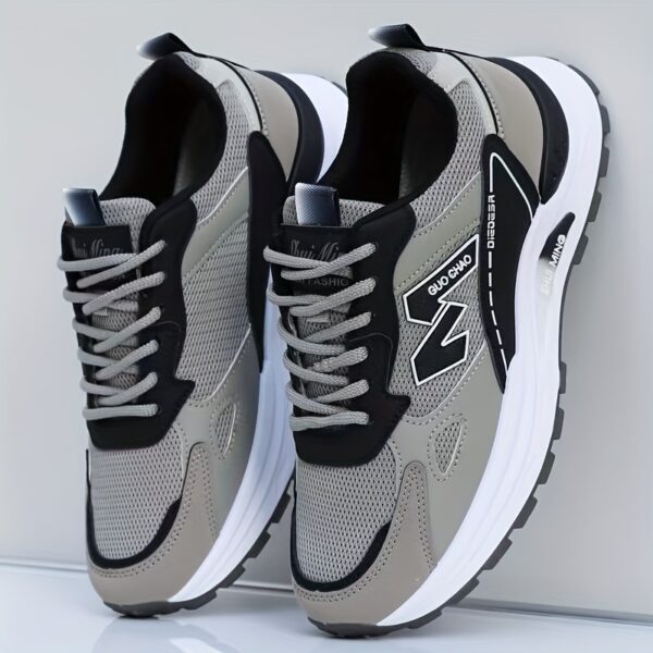Men's Breathable Mesh Running Sneakers - Durable, Anti-Slip, Odor-Resistant Casual Shoes with Rubber Sole for Spring & Fall, Low-Top Lace-Up Design in White, Black & Green - Image 5