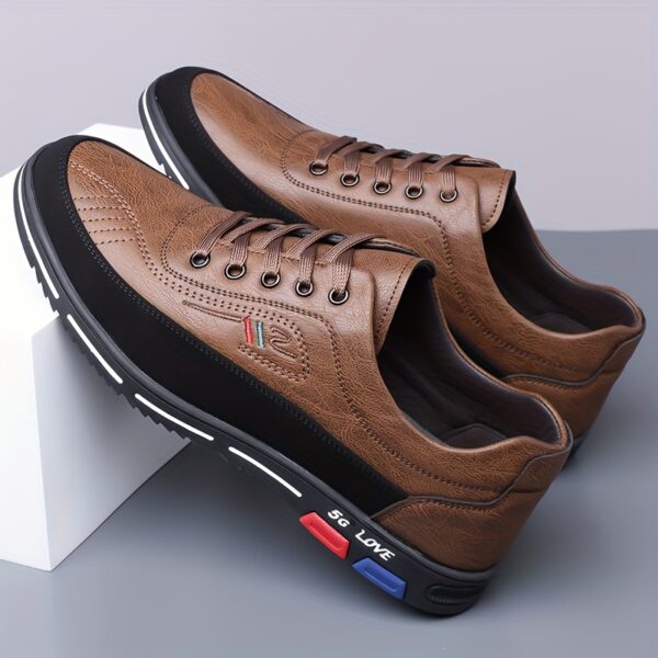 Men's elegant lace-up casual shoes, featuring full-sole embossed texture design and comfortable formal business attire footwear with supportive thick soles and easy slip-on elastic side openings. Crafted from high-quality durable materials, suitable for office wear and various occasions, perfect for 11 festive events - Image 9