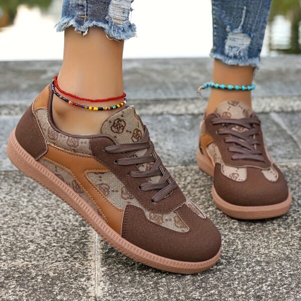 Women'S Comfortable Versatile Athletic Sneakers with Camouflage Design - Non-Slip, Stabilizing Support, All-Season Wear, Brown & Beige Pattern, PVC Sole, Fabric Upper, Lace-Up Closure, Everyday Sneakers | Trendy Women'S Sneakers | Durable Sole Sneakers - Image 2