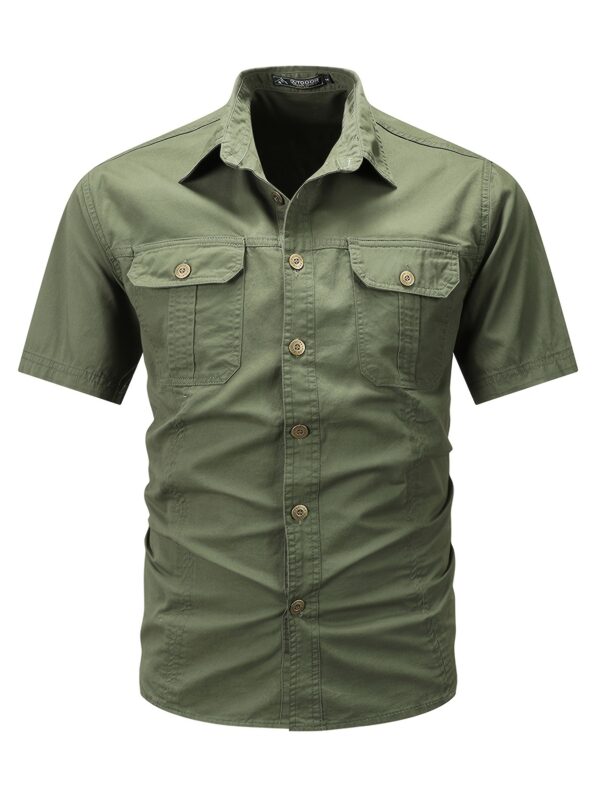 Men'S Summer Casual Short-Sleeve Shirt, 100% Cotton, Solid Color, Lapel Collar, Regular Fit, Woven Fabric, 170gsm, with Pockets, for Outdoor Hiking & Daily Wear - Image 7