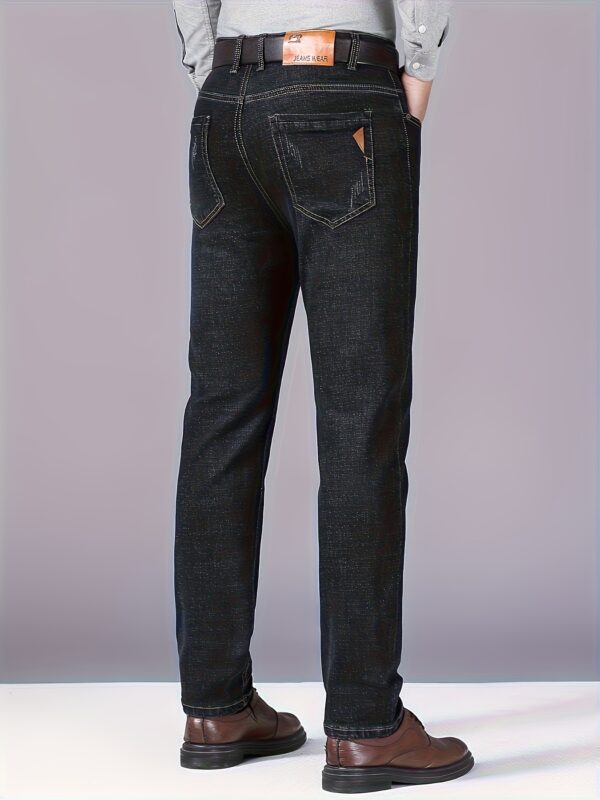 Men'S Slim-Fit Stretch Denim Jeans - Mid-Rise Straight-Leg Casual & Business Pants with Button Closure, Geometric Washed Design, All-Season Comfort for Work, Sports & Leisure, Versatile Clothing, Midrise Jeans, Workout Jeans, Durable Fabric - Image 4