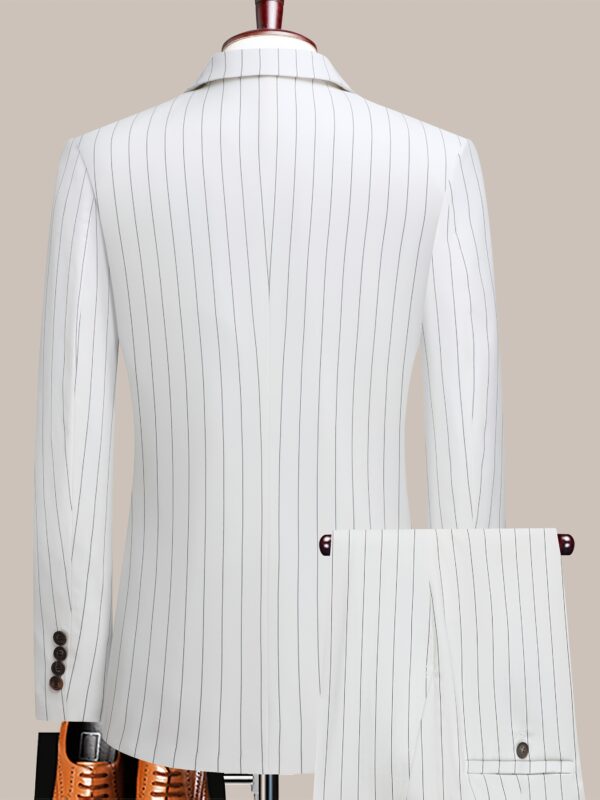 Latest Men'S Suit Striped Double-Breasted Suit Spring/ Summer/ Autumn Thin Two-Piece Set with Frill Collar Striped Style Four Buttons Suit Business And Casual Dress Collar Necklace Decoration Slimming Dress Casual Suit White Suit - Image 8