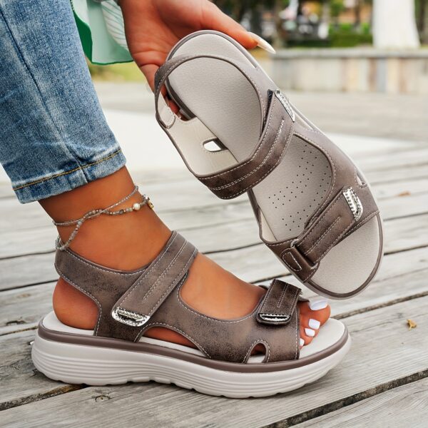 Women's Elegant Mary Jane Sandals - Adjustable Hook-and-Loop Ankle Strap, Breathable PU Cover Upper & Cushioned Insole, Comfortable Wedge Heel for Summer Beach, Casual & Outdoor Wear - Solid Color Design, Summer Beach Footwear | Open Toe Sandals | Adjustable Strap Sandals - Image 13