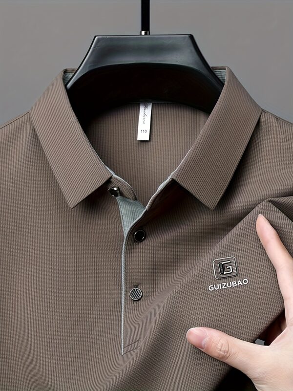 Men'S Casual Summer Short Sleeve Polo Shirt with Alphabet Pattern, Lightweight Polyester, Button-Up Collar, Regular Fit - Ideal for Daily Wea
