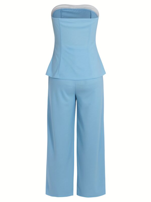 New style of Women'S clothing, new Strapless Contrast Color Sexy Casual Commuting T-Shirt Vest Top, Plus Loose Comfortable Pants, Women'S Pantsuit., Elegant - Image 3