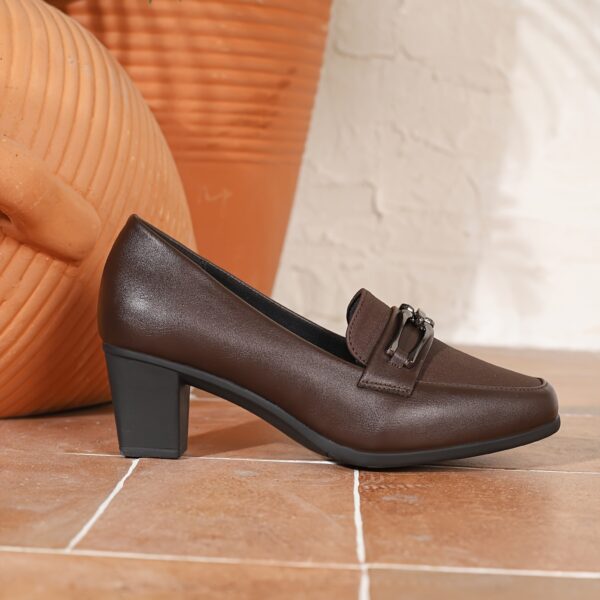 Women'S Stylish British Square Toe Block Heel Pumps - Versatile Brown Faux Cover Dress Shoes with Ankle Strap, Perfect for Work & Casual Wear, Comfortable All-Season Desig - Image 6
