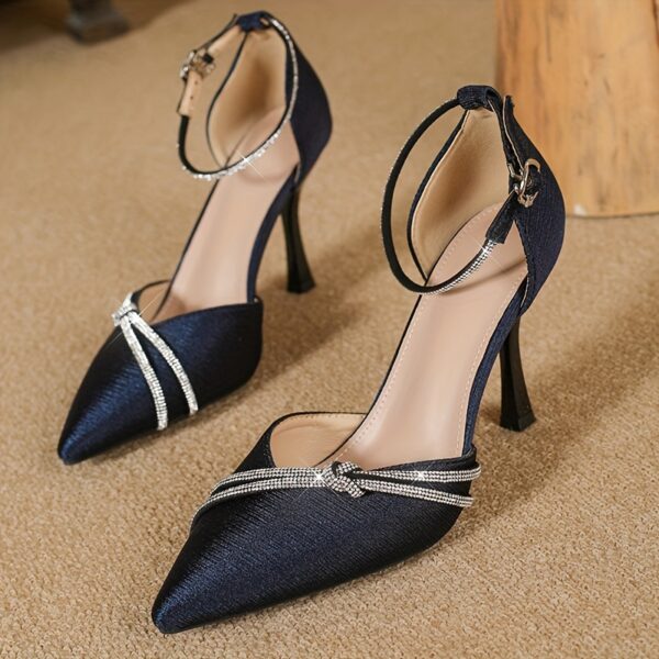 Women's Rhinestone Decor Stiletto Heels, Fashion Pointed Toe Dress Pumps, Stylish Buckle Strap Heels - Image 2