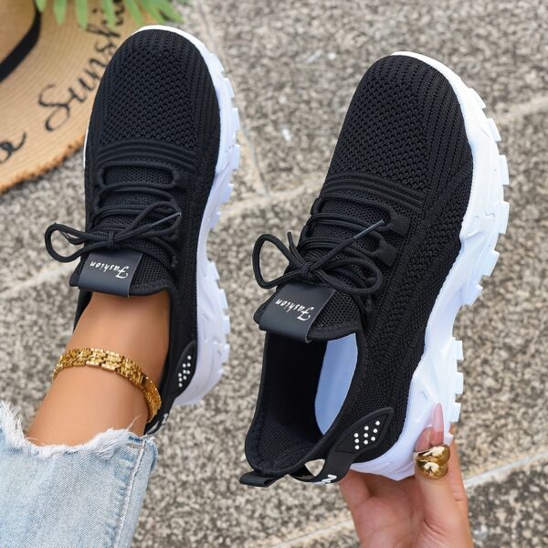 SIGUJK Women's Breathable Knit Sneakers - Lightweight Casual Walking Shoes with Cushioned PU Sole, White Low-Top Lace-Up Design for All-Season Outdoor Comfort, Shoes Sneakers, Sleek Sporty Design, Microfiber Construction, Everyday Footwear, Durable Footwear, Daily Commuters - Image 10