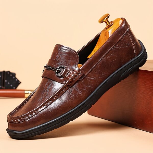Men'S Elegant Brown Loafers - Casual Slip-On Shoes with Metal Buckle, Perfect for Weddings, Parties, and Business Casual Attire, All-Season Comfort, Rubber Sole, Faux Upper, Formal Footwear | Elegant Loafers | Stylish Loafers