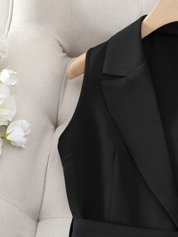 Women's Belted Suit Collar Sleeveless Top and Pants Fashion Commuter Set - Image 13