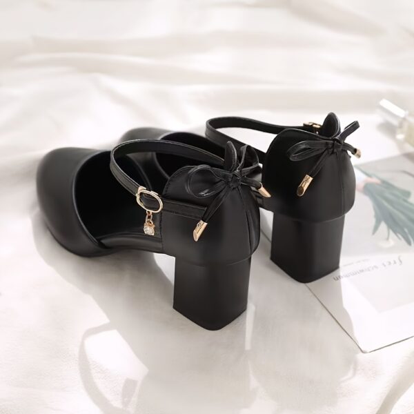 Elegant Women'S Pointed Toe Dress High Heels with Bowknot - Chunky Heel Sandals, Faux Cover, Golden Buckle Strap, Perfect for Summer, Travel, and Wedding Occasions, Wedding Sandals | Elegant High Heels | Synthetic Sandals, Dress Heel - Image 6
