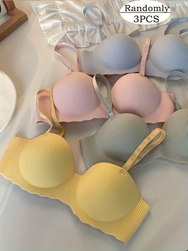 Randomly 3pcs Thin Strap Lingerie for Women, Small Bust, Gathered Striped Half-Cup No Underwire, Lifts and Supports Against Sagging, Soft and Comfortable - Image 2