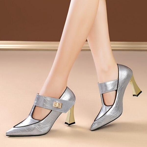 Elegant Plus Size Mary Jane Pumps - Pointed Toe, Mid-Block Heel, Slip-On with Metallic Buckle, Synthetic Cover Inner, Rubber Sole, All-Season Comfort Shoes, Comfortable Solewear | Elegant Footwear | Durable Rubber Sole, Ladies Shoes - Image 10