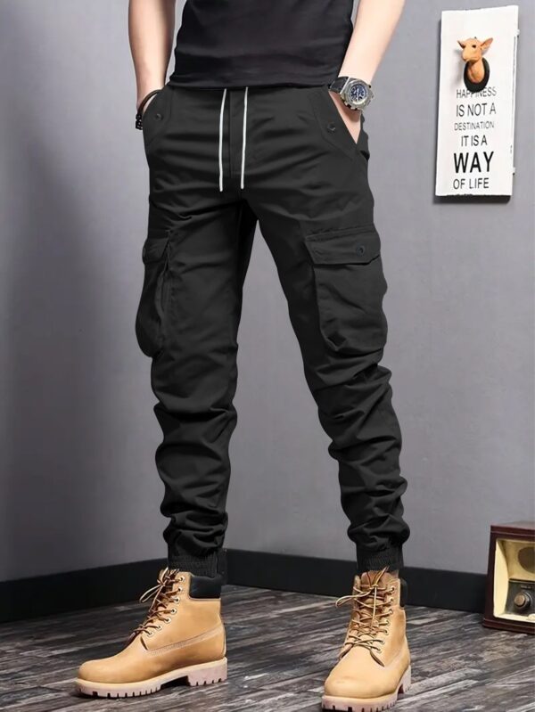 Casual Jogger Pants - Non-Stretchy Fabric with Multiple Utility Pockets, Drawstring Waist - for Gym, Everyday & Professional Workwear - Machine Washable - Spring/Fall Season - Style 2279, Jogging Pants, Gym Wear, Relaxed Fit, Durable Construction, Elastic Cuffs, Outdoor Workers, Functional Design, Sturdy Construction, Work Trousers, Active Lifestyle - Image 5