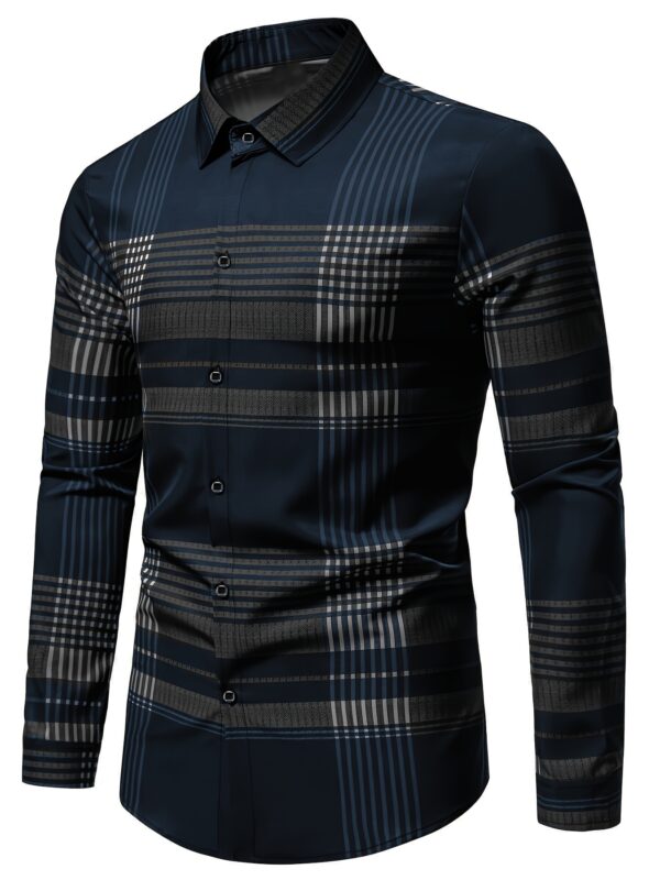 Men's Plaid Print Long Sleeve Shirt, Detailed Floral Design, Versatile Business Casual Outing Streetwear Shirt, Perfect Gift for Husband - Image 8