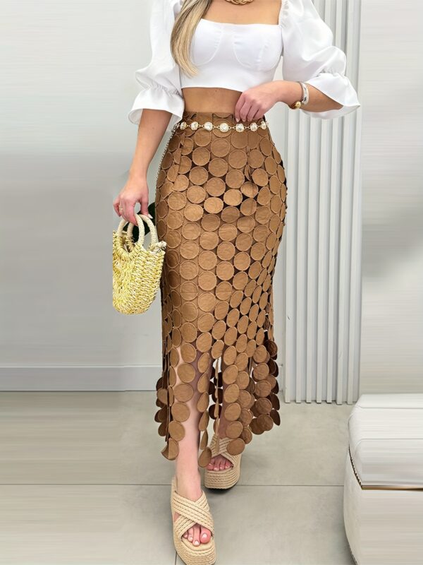 Women's Elegant White Tassel Skirt - Polyester, Mermaid Silhouette, High-Waisted, Bodycon Midi for Spring/Summer, Summer Skirt | Tassel Detailing | No Stretch Fabric - Image 8